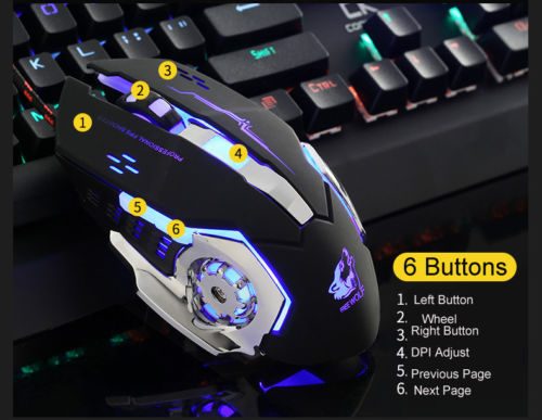 Pro Gamer Gaming Mouse Metal Plate LED Light 4000DPI